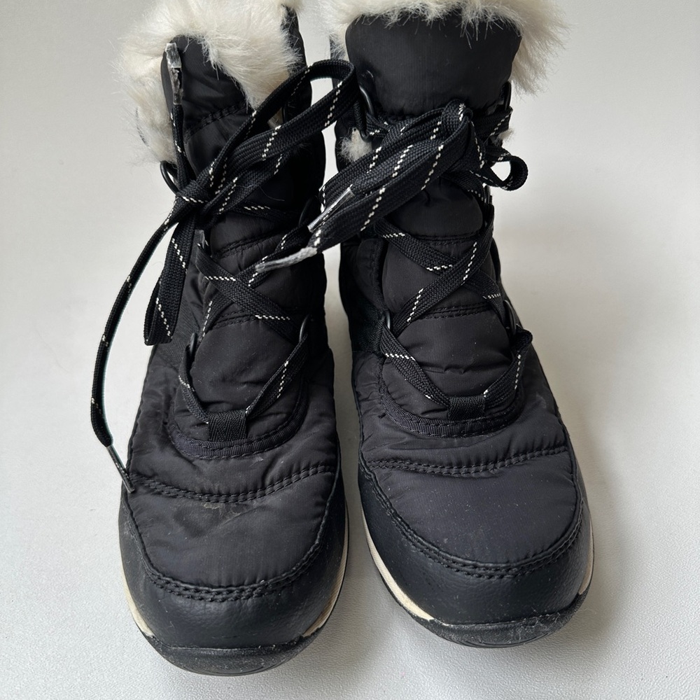 SOREL Women's Whitney Short Winter US  8 Waterproof Snow Boots Black White Fur - Picture 4 of 9